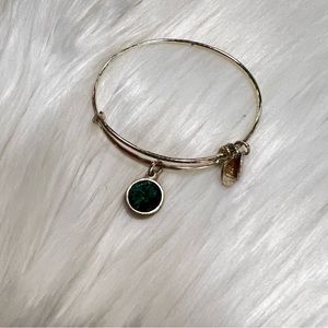 Alex and Ani Shiny Gold Emerald Crystal May Birthstone Charm Bangle Bracelet